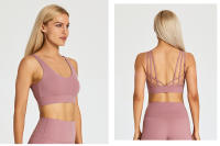 SHINBENE-Sujetador deportivo con tirantes para mujer, sostén deportivo con escote en V, espalda cruzada, acolchado, entrenamiento, Yoga - details 25