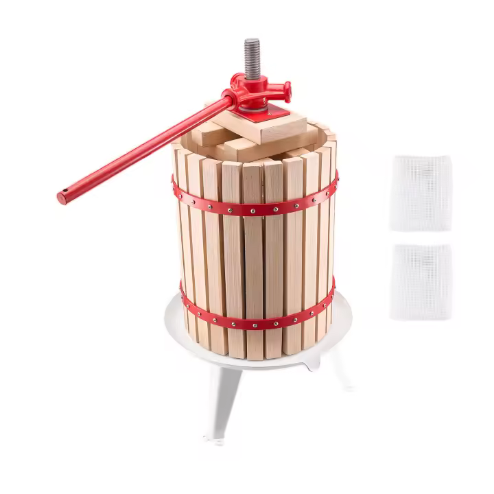 SucceBuy Prensa Manual para Vino de Frutas de 4,75 Gal/18L, Cesta de Madera Duradera con 8 Bloques, Exprimidor Resistente para Sidra, Manzana - 1