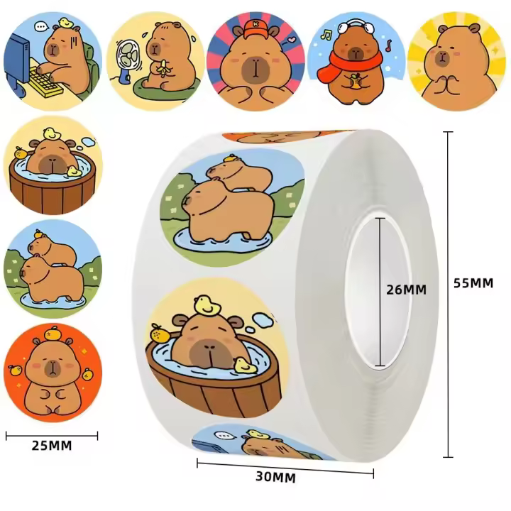 Capybara-pegatina de recompensa para niños, etiquetas de dibujos animados, Día de San Valentín, feliz sonrisa, regalo, 500 - 1