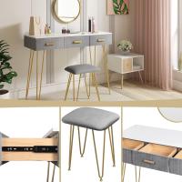 Mesa de Maquillaje Redonda con 3 Cajones Juego de Mesa Tocadora con Taburete - details 10