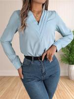 Blusa elegante de oficina de negocios para mujer, camisas elegantes de manga larga con cuello en V en capas, Tops de trabajo 2024 - details 19