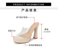 Transparente tacones altos impermeable mesa de una palabra cristal zapatillas frescas tacón grueso hermoso desgaste exterior verano super tacón alto - details 5