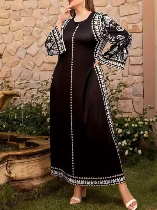 Mia Muse Ramadan Essentials Abaya clásico tradicional ral estampado manga acampanada cuello redondo Midi vestidos casuales - 1