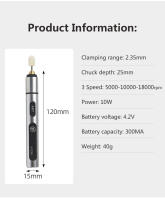 Mini Taladro Inalámbrico USB, Kit de herramientas rotativas inalámbricas, bolígrafo de grabado para carpintería, bricolaje para joyería, Metal y vidrio, 3 velocidades, 4,2 V - details 10