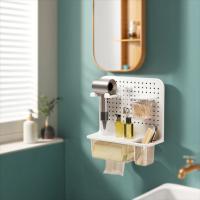 Estante de plástico para secador de pelo, caja de pañuelos para lavar la cara sin perforaciones montada en la pared, soporte para pañuelos clave para ahorrar espacio de gran capacidad para el hogar - details 2