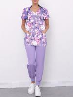 Conjunto De Dos Piezas De Uniforme Con Estampado Floral, Blusa Médica Funcional Con Cuello En V Y Pantalones De Uniforme - details 1
