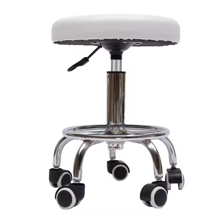 Taburete de trabajo con rodillo giratorio de 360 °, taburete de trabajo giratorio de 44-57 cm, altura ajustable, color blanco, para el hogar, la Oficina y los bares - 1