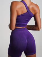 Sujetador Deportivo Para Correr De Un Hombro, Color Sólido De Secado Rápido Acanalado Transpirable, Entrenamiento De Yoga y Fitness - details 4