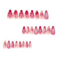 Uñas Falsas de Acrílico Completas Diseño de Halo 24 Clavos Rojo Morado Estilo Sencillo y Elegante - details 2