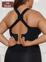 Sujetador deportivo sin costuras para mujer talla plus - Tejido transpirable y resistente, sin alambre, con almohadillas extraíbles, diseño de color sólido elegante para fitness y comodidad en la espalda, sostenes y bralettes de talla plus - details 9
