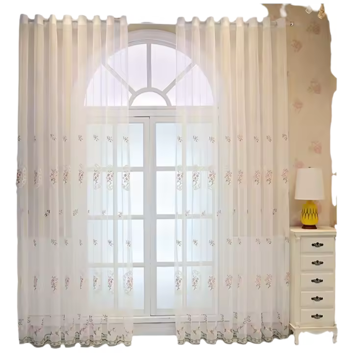 Cortinas De Encaje Rosa AnneyOneDecor Translúcidas Con Bordado Estilo Pastoral Florales Cortinas Románticas De Tulle Para Ventana - 1