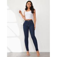 Vaqueros azules de cintura alta y corte ajustado para mujer - details 2