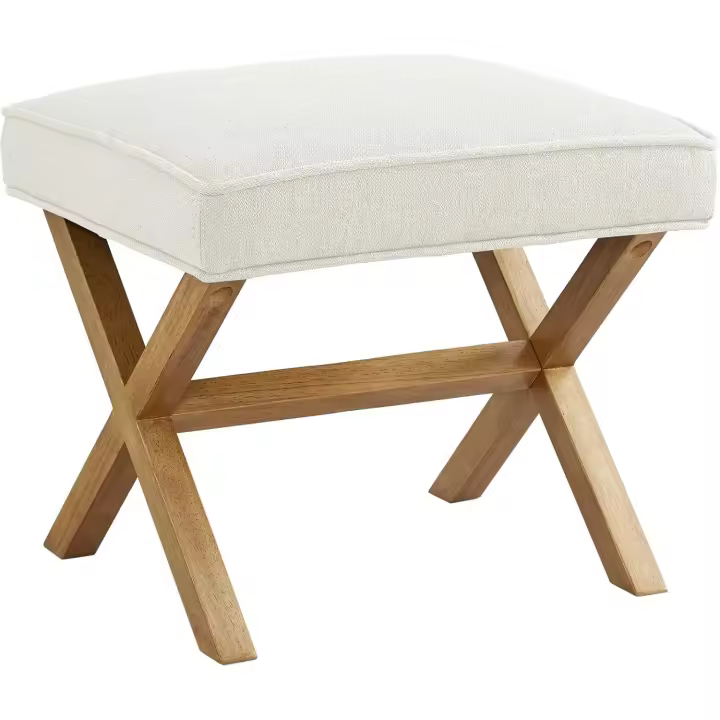 Moderno Cuadrado de Almohadilla Acolchado Taburete de Sala de Estar de Madera Maciza - 1