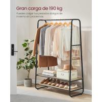 Recibidor con 2 Estantes, 6 Ganchos en Forma de S, Marco de Acero, para el Dormitorio, Marrón Rústico y Negro Mate RGR112B01 - details 28