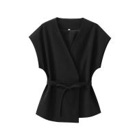 OUWU- Conjunto De Pantalones De Verano Para Mujer, Tops Sin Mangas Con Cordones De Doble Solapa + Bolsillo Con Cremallera, Plisado, Sólido, Holgado, Informal - details 7