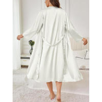 Elegante albornoz de satén para mujer, color sólido, comodidad sedosa con cinturón, ropa de dormir larga hasta la rodilla - details 26