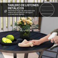 Mesa de Jardín Exterior Redonda de Metal con Orificio para Parasol Estante Inferior con Estilo - details 5