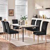 Silla de comedor de tela con respaldo alto y patas de madera, color negro. - details 2