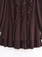 Vestido de verano corto con volantes, cuello redondo, manga larga, línea A, elegante, sólido, con cordones, primavera 2025, para mujer - details 2