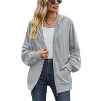 Otoño e Invierno nueva chaqueta de mujer suéter con capucha suelta de manga larga con bolsillo de Color sólido - details 8