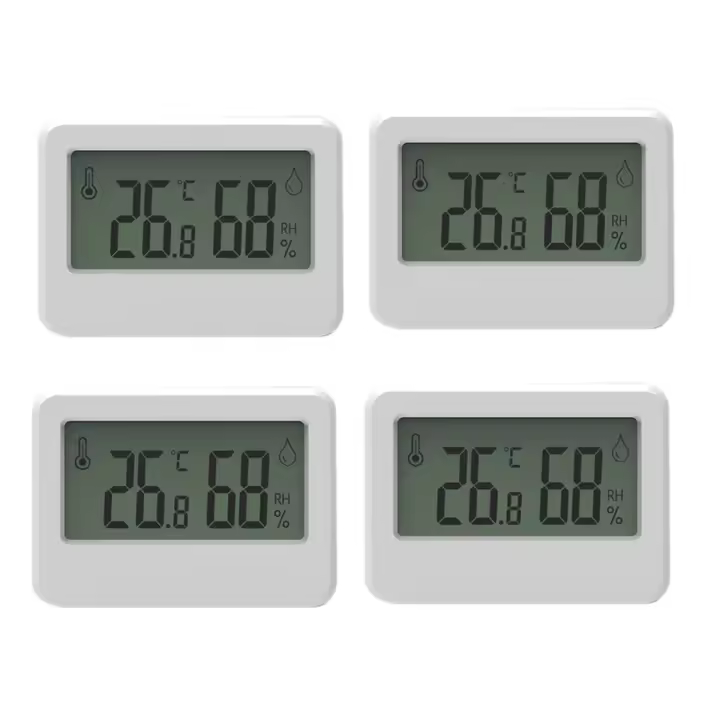 Higrómetro y termómetro Digital de 4 piezas, termómetro magnético para reptiles, soporte de mesa, temperatura y humedad, color blanco - 1