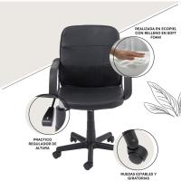 Silla de Oficina ergonómica de Piel sintética Negra, con Ruedas giratorias, reposabrazos, Altura Regulable, de Acero y Espuma Blanda, fácil de Montar y desplazar, 56x48x95 cm - details 5