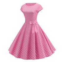 Women summer vintage 1950s 60s big swing party polka dot dress - details 31