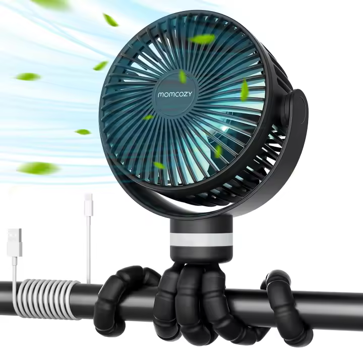 Ventilador portátil de 8000 mAh para cochecito, batería de 27 horas de duración, 360° ° Rotación, 4 velocidades, luz nocturna, silla de paseo con ventilador recargable por USB, viajes, dormitorio - 1