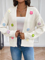 Cárdigan recortado de flores tridimensionales para mujer, cuello en V, botonadura única, manga larga, Tops, suéter de otoño 2023 - details 3