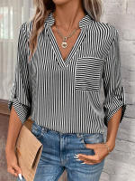 Camisas informales holgadas a rayas para mujer, blusas Vintage a la moda, Tops elegantes para mujer joven, Otoño, 2024 - details 11