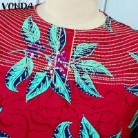 Vestido de talla grande 5XL con estampado bohemio para mujer VONDA 2024, vestido veraniego Vintage de manga larga, vestido informal holgado con cuello redondo hasta el tobillo - details 6