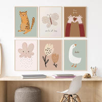 Pósteres de arte de pared de ganso, leopardo, oso, cereza, mariposa, pintura de lienzo nórdico, impresiones, imágenes de pared, decoración de habitación de niños, Kawaii, bebé - details 2