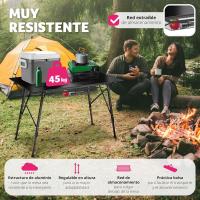 Mesa Camping Plegable con Altura Ajustable, Mesa Auxiliar de Aluminio con Topes, Mesa Exterior para Jardín, Terraza, Picnic, con Red de Almacenamiento y Bolsa de Transporte, 120x70,5x79 - Negra - details 7
