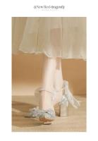 Primavera puntiagudos fiesta mujer boda novia arco tacón grueso Sier lentejuelas Hada estilo Lolita zapatos individuales - details 1