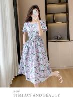 Elegante Vestido de Verano de Largo Medio Manga Corta, Estampado Floral, Vestido Liso Adelgazante - details 10