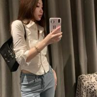 2025 camisas coreanas elegantes para mujer, ropa de calle a la moda, blusa ajustada para mujer, Tops cortos sexys informales de oficina Y2K para primavera, novedad - details 5