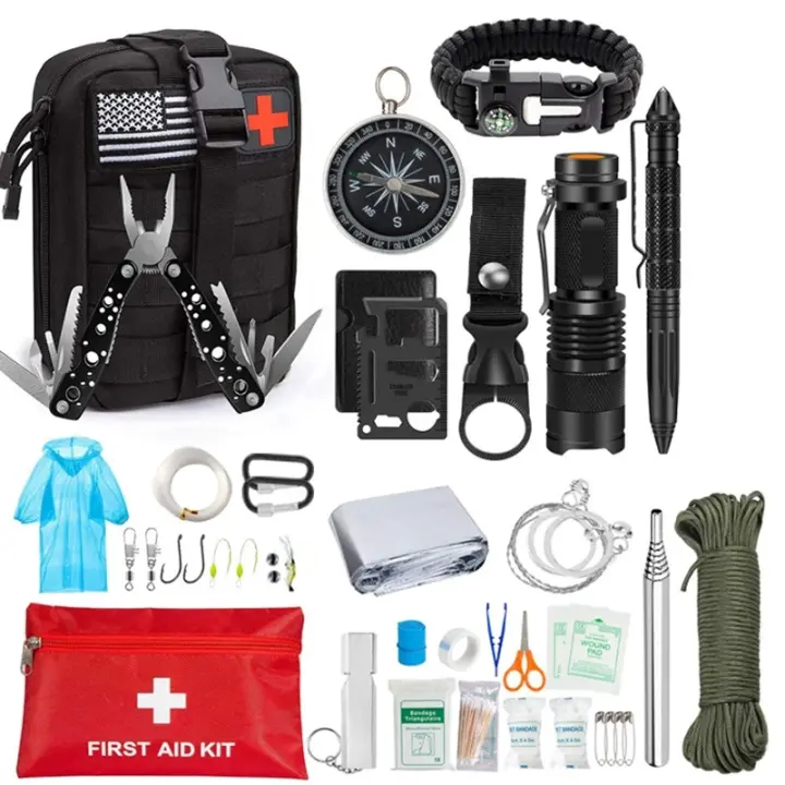 Kit de emergencia para zonas salvajes, Kit de supervivencia multifuncional para camping, Kit de emergencia SOS para caza - 1