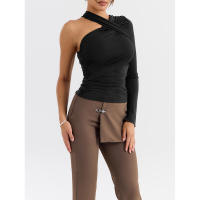 Venta de camiseta básica de manga larga Off-ulder, nueva camiseta Sexy con cuello Halter, moda para mujer, chica caliente - details 13