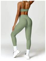 Conjunto de Yoga para Mujer de Cintura Alta Secado Rápido para Correr Fitness 2 Piezas Traje Deportivo sin Mangas de Nylon con Lining - details 8
