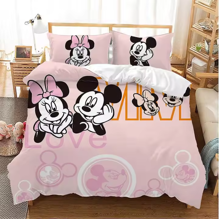 o2637 Sábanas con patrón de Mickey Mouse, juego de cama para niños, cama, dormitorio, funda de almohada, funda nórdica, juego de tres piezas, sábanas fVV2637 - 1