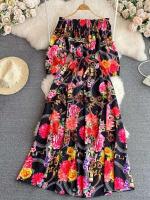 Vestido de playa estampado con hombros descubiertos, Vestidos ajustados A-e ral para mujer, vestido largo informal Vintage para primavera y verano - details 2