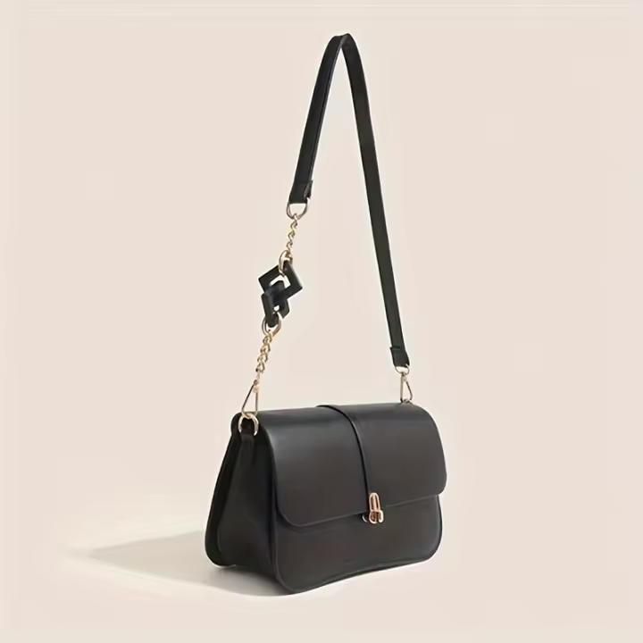 1 bolso de hombro elegante francés para mujer, bolso cruzado versátil con correa de cadena desmontable, cierre de cierre de tono dorado, duradero, negro para ocasiones informales y formales, bolso cruzado pequeño, accesorio de noche, accesorio sofisticado - 1