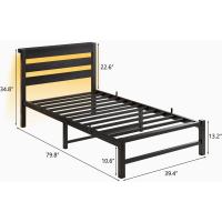 Marco de cama doble con estación de carga y luces LED, plataforma de metal resistente, marco de cama doble de 135 x 190 cm con cabecero de madera con almacenamiento, no necesita - details 26