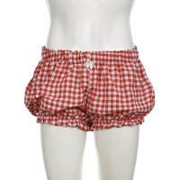 Pantalones cortos básicos cómodos e informales sueltos con botones de cintura elástica tejidos a rayas de verano para mujer - details 56