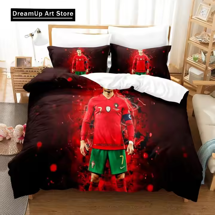 Juego de Ropa de Cama de Fútbol Estrella 3D CR7 Tamaño Rey y Reina Diseño de Camisa de Cama para Niños y Adultos - 1