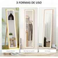 Cuerpo Entero con Luz LED 160x40 cm Espejo de Pie Espejo de Pared con Iluminación de 3 Colores Táctil Inteligente Función de Memoria y Soporte para Salón Dormitorio Roble - details 2