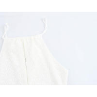 OUWU- 2025 Vestido largo blanco con cordones y tirantes con lazo, textura hueca hacia afuera, para mujer, con abertura en el cuello, volantes y dobladillo, vestido ajustado tipo bata para vacaciones. - details 3