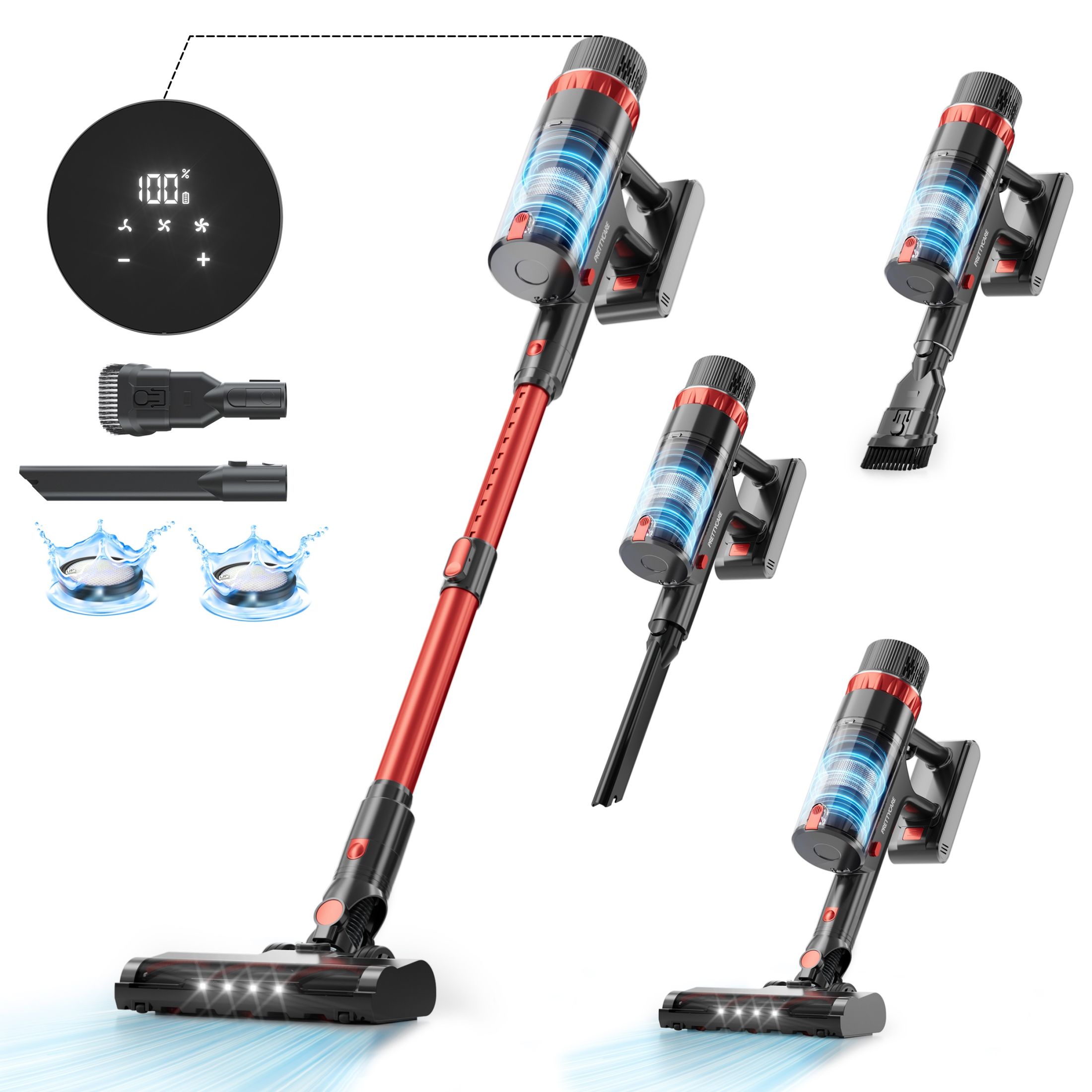 PrettyCare V900 Aspiradora de mano con batería extraíble, 520W, 52000PA, potencia de succión, aspiradora con pantalla táctil LED, aspiradora inalámbrica para el hogar, el coche y el pelo de mascotas