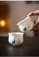 Orquídea dibujada a mano, grasa de oveja, jade, porcelana blanca, juego de kung fu doméstico personal del maestro, c individual, té de color bajo vidriado - details 8