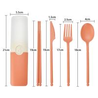 Juego de cubiertos de paja de trigo, cuchara portátil, tenedor, cuchillo, palillos con estuche, vajilla para oficina de estudiantes - details 3